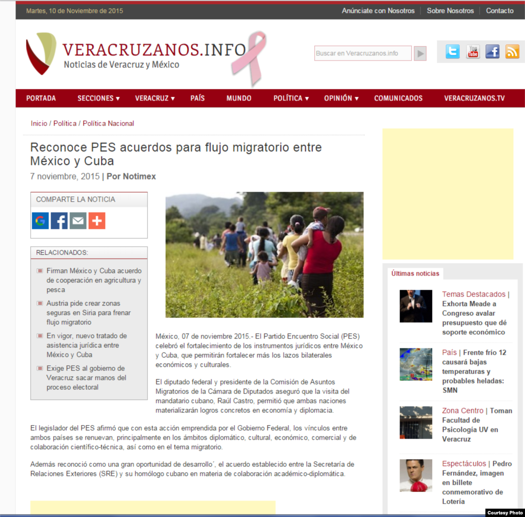 Según el Veracruzanos, el Partido Encuentro Social (PES) celebra "el fortalecimiento de los instrumentos jurídicos entre México y Cuba". El legislador del PES reconoce esto como "una gran oportunidad de desarrollo".