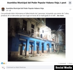 Post en Facebook de la Asamblea Municipal del Poder Popular Habana Vieja.
