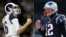 Combinación de fotos de Jared Goff #16 de Los Angeles Rams y Tom Brady #12 de New England Patriots. 