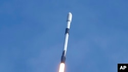Imagen de un cohete Falcon 9 de SpaceX, empresa que lanzó desde California el nuevo satélite surcoreano. (AP/John Raoux).